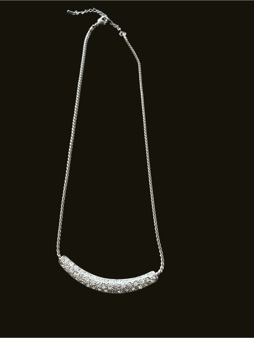 Silver-Tone Curved Bar necklace with Crystal accents